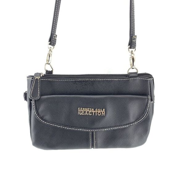 Kenneth Cole Reaction Black Small Crossbody Handbag Purse Vegan Leather Bag - Picture 1 of 9